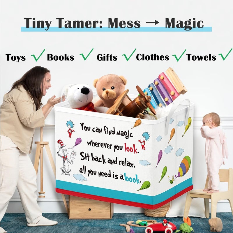 Runtoo Read Book Storage Bins Dr Inspirational Quotes Book Basket Toys Box Organizer for Kids Nursery Classroom Baby Book Shelf - Image 5