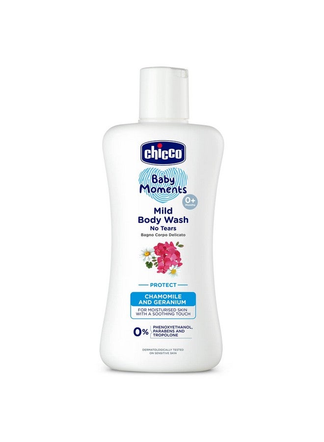 Chicco Baby Moments Mild Body Wash - Protect, 200Ml |With Chamomile & Geranium|No Tears Formula With Natural Ingredients For Moisturized Skin|Phenoxyethanol, Parabens & Lauryl Sulphates Free  - Image 1