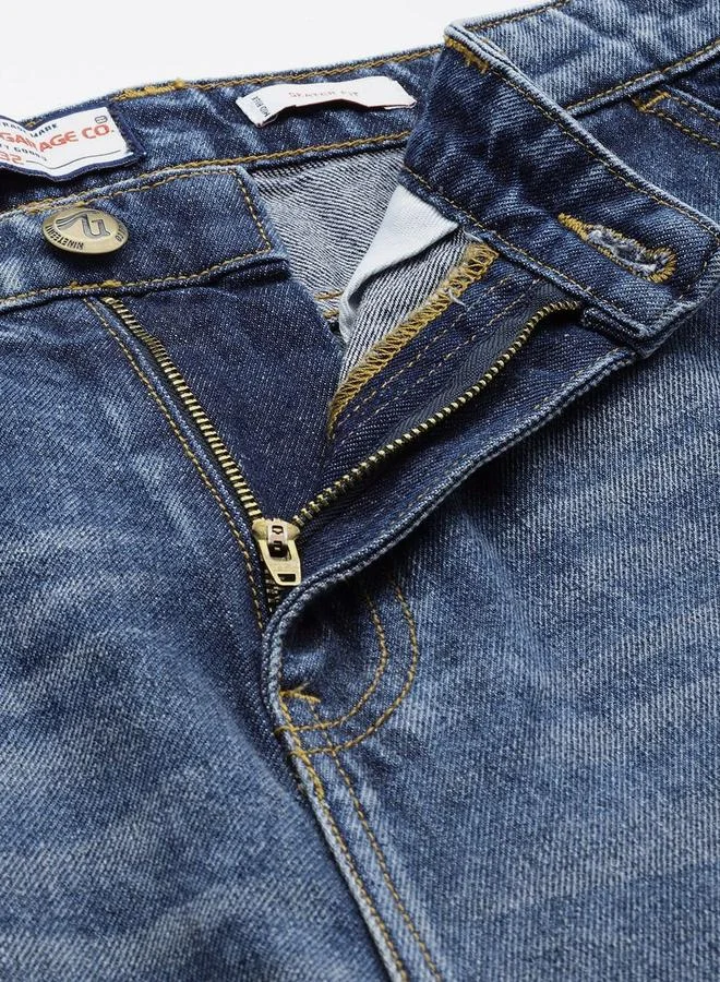 The Indian Garage Co Blue Men Skater Fit Solid Jeans for Men | Best Price UAE