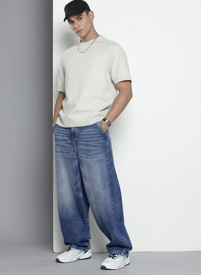 The Indian Garage Co Blue Men Skater Fit Solid Jeans for Men | Best Price UAE