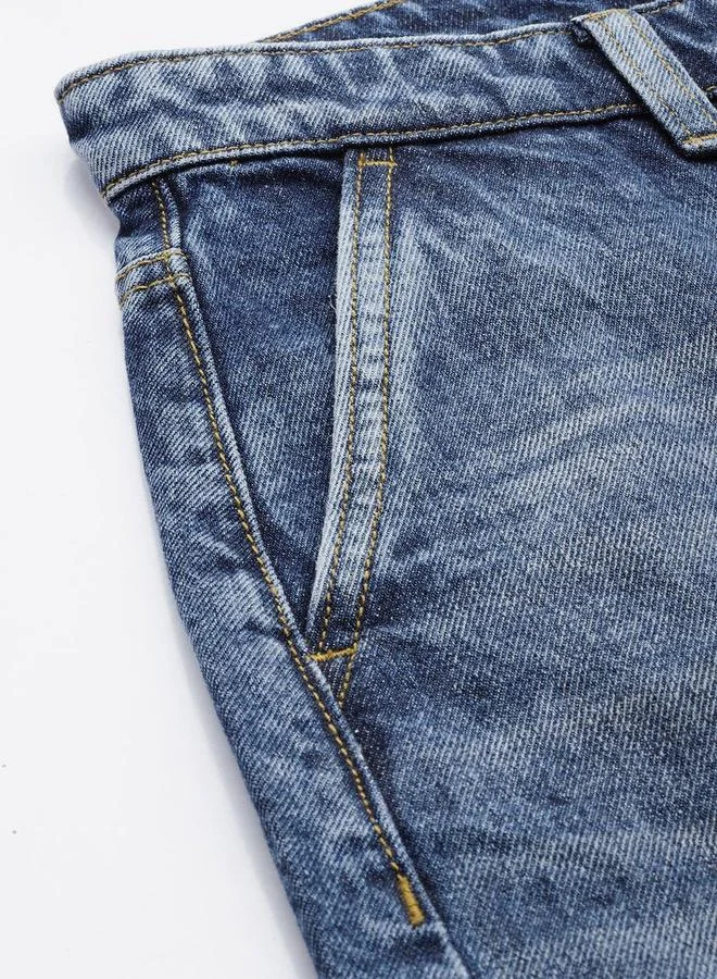The Indian Garage Co Blue Men Skater Fit Solid Jeans for Men | Best Price UAE