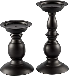SUJUN Black Metal Pillar Candle Holders Set of 2, Decorative Candlestick Candle Holders Stand, Decorations Home - Image 1