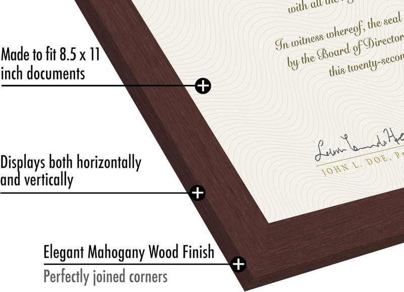 Americanflat 8.5x11 Diploma Frame with Shatter-Resistant Glass - Document Frames with Engineered Wood - Legacy Collection - Certificate Frame for Tabletop and Wall Display - Mahogany - Image 3