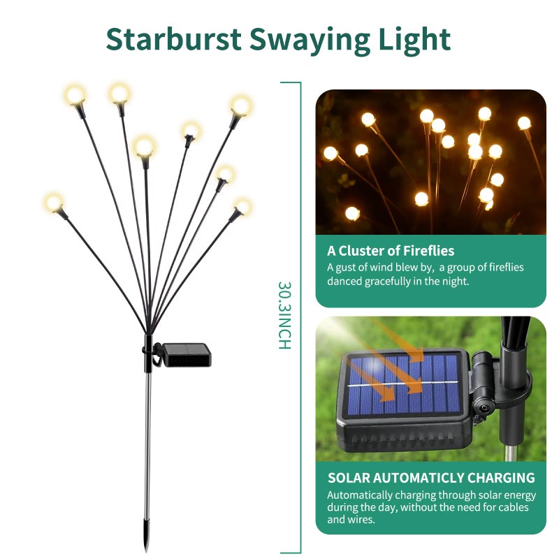 vignuto Solar Lights Outdoor Waterproof, 2 Packs 16LED, Solar Garden, Patio, Garden Decor, Patio Decor, Firefly Outdoor, Unique Gifts for Women, Gifts for Grandma - Image 2