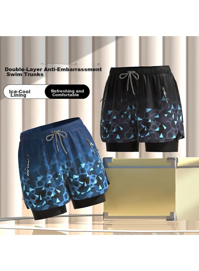 F.dyraa Men's Swim Trunks, Boxer Style, Anti-embarrassment, For Hot Springs And Beach, Youth Swimming Trunks, Three-piece Set, 20275 Gray, 4XL - Image 1