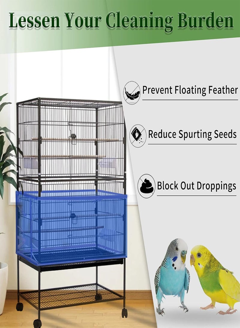 GGOOT Large Bird Cage Cover,  Bird Cage Seed Catcher, Adjustable Soft Airy Nylon Mesh Net, Birdcage Cover Skirt Seed Guard for Parrot Parakeet Macaw African Round Square Cages (Blue) - Image 2