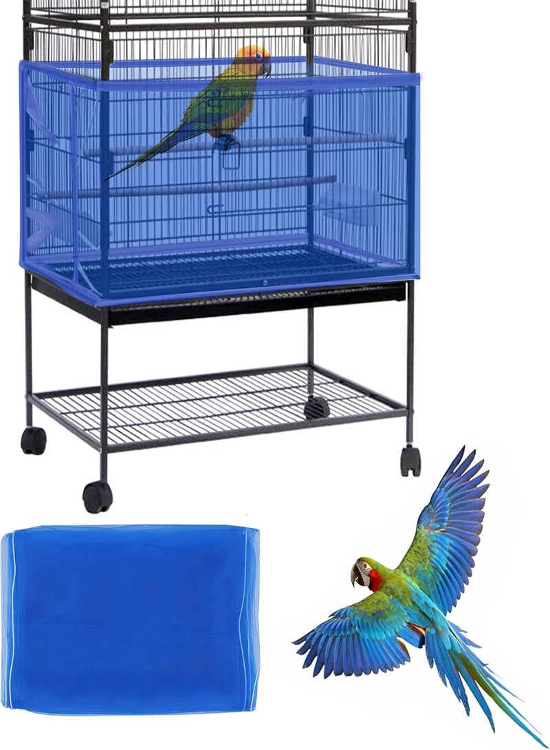 GGOOT Large Bird Cage Cover,  Bird Cage Seed Catcher, Adjustable Soft Airy Nylon Mesh Net, Birdcage Cover Skirt Seed Guard for Parrot Parakeet Macaw African Round Square Cages (Blue) - Image 1
