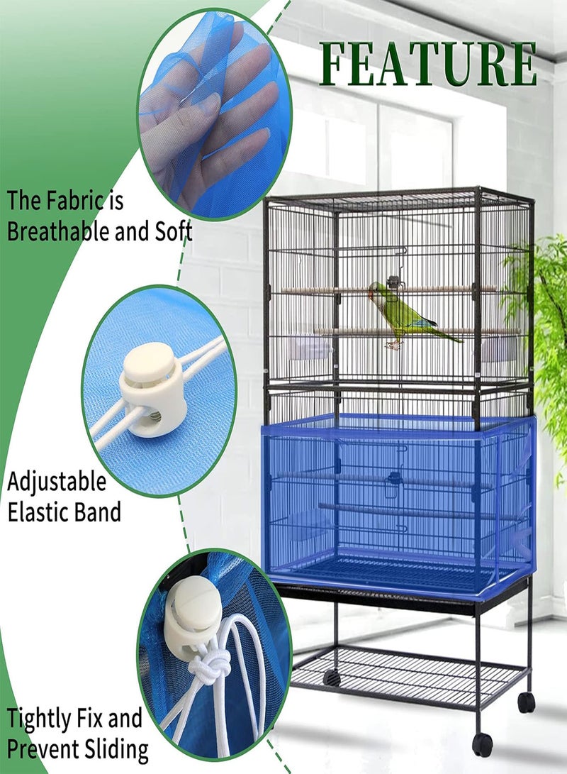 GGOOT Large Bird Cage Cover,  Bird Cage Seed Catcher, Adjustable Soft Airy Nylon Mesh Net, Birdcage Cover Skirt Seed Guard for Parrot Parakeet Macaw African Round Square Cages (Blue) - Image 4