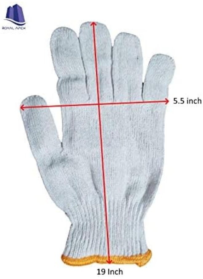 Royal Apex Plain Gloves With Yellow Edge Washable Cotton Glove Protective Industrial Work Gloves 12 Pair  - Image 3
