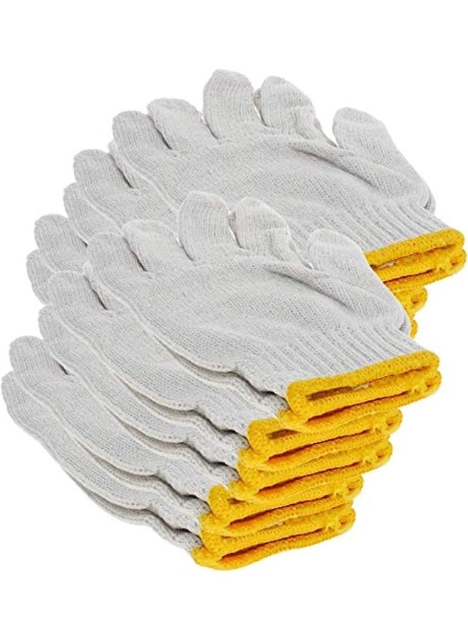 Royal Apex Plain Gloves With Yellow Edge Washable Cotton Glove Protective Industrial Work Gloves 12 Pair  - Image 1
