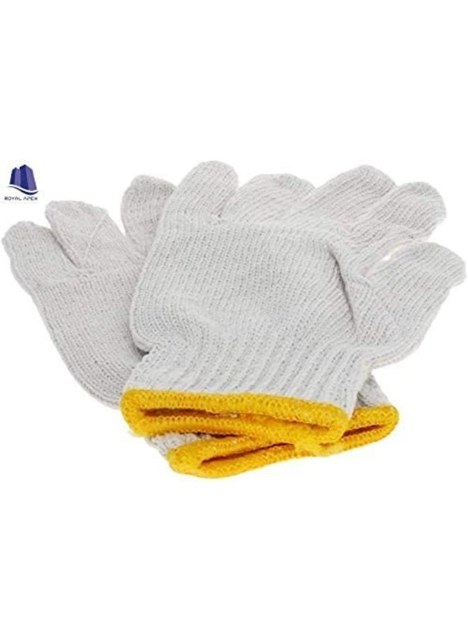 Royal Apex Plain Gloves With Yellow Edge Washable Cotton Glove Protective Industrial Work Gloves 12 Pair  - Image 2