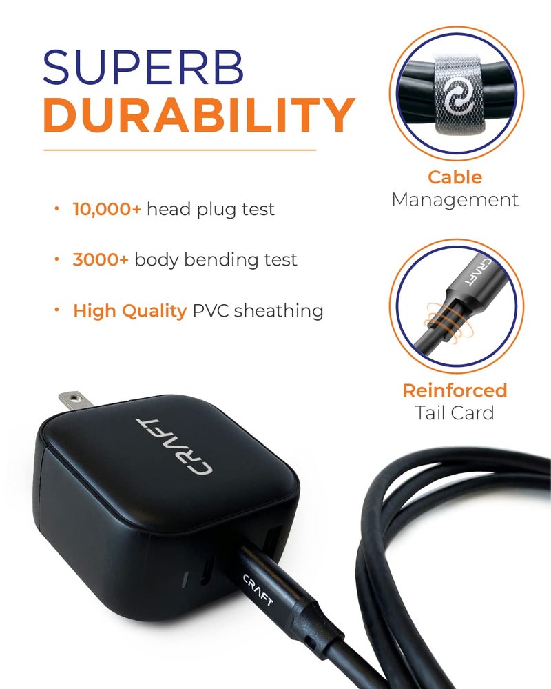 CRAFT 0.5FT USB C Charger Cable | 3.2 USB C to USB C Data Cable with 20Gbps Speed | 100W Fast Charging and High Speed USB C Cable with E-Marker IC Chip, for Phones, Laptops, Cameras, Monitors, Black - Image 3