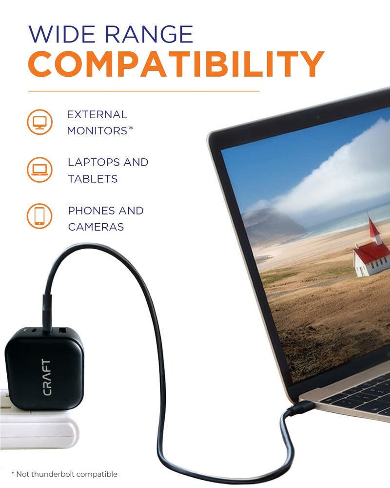 CRAFT 0.5FT USB C Charger Cable | 3.2 USB C to USB C Data Cable with 20Gbps Speed | 100W Fast Charging and High Speed USB C Cable with E-Marker IC Chip, for Phones, Laptops, Cameras, Monitors, Black - Image 4