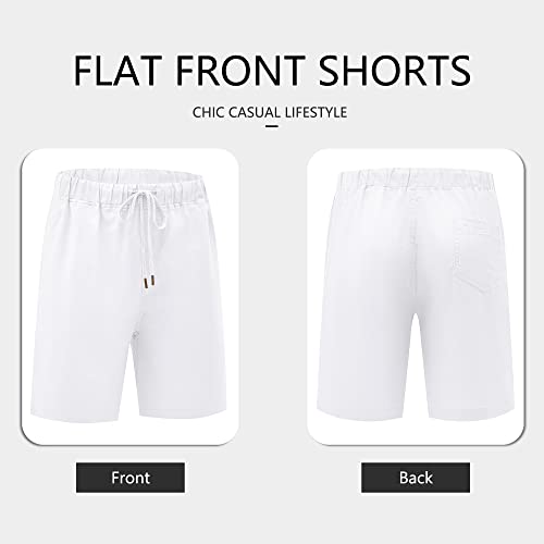 Janmid Men's Linen Casual Classic Fit Short Drawstring Summer Beach Shorts with Pockets White L - Image 3