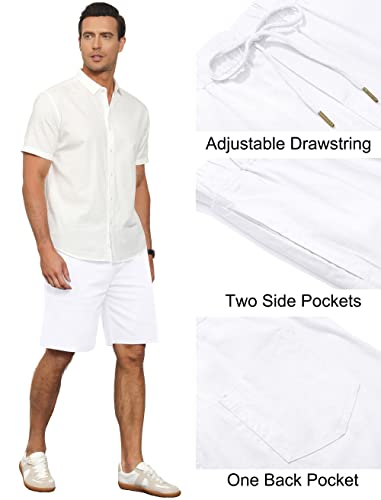 Janmid Men's Linen Casual Classic Fit Short Drawstring Summer Beach Shorts with Pockets White L - Image 4