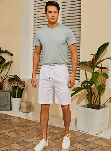 Janmid Men's Linen Casual Classic Fit Short Drawstring Summer Beach Shorts with Pockets White L - Image 5