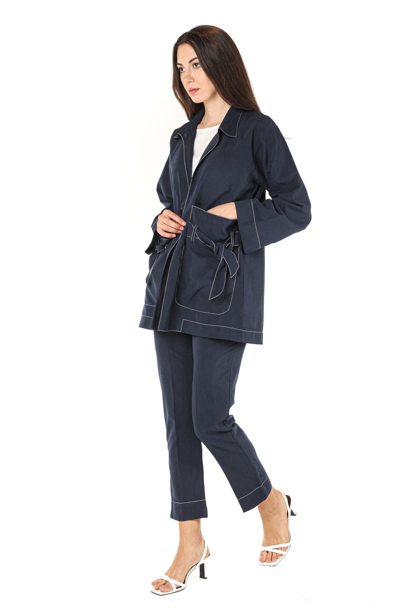 Moistreet Pocket Detailed Crepe Top & Pants Set - Image 4