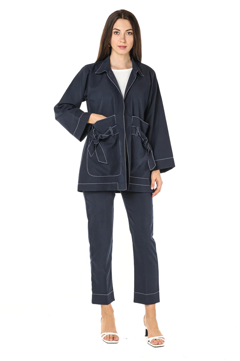 Moistreet Pocket Detailed Crepe Top & Pants Set