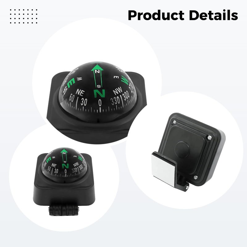 Black Car Compass 2.6 X 2.2 X 2.1 Inch Adjustable Angle Mounted For Basic Positioning Decor - Image 4