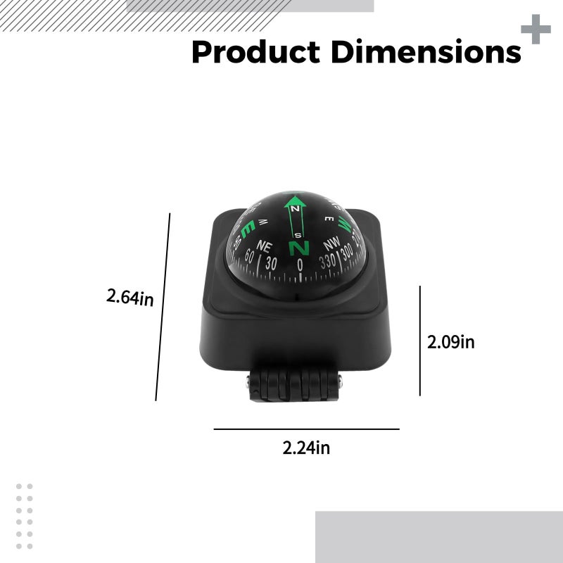 Black Car Compass 2.6 X 2.2 X 2.1 Inch Adjustable Angle Mounted For Basic Positioning Decor - Image 5