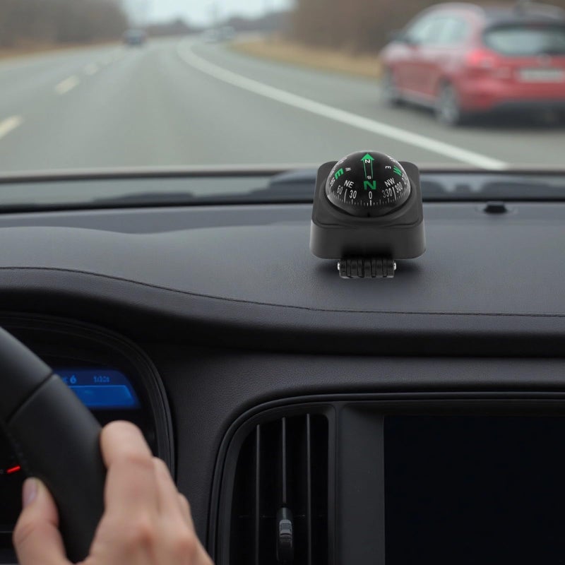 Black Car Compass 2.6 X 2.2 X 2.1 Inch Adjustable Angle Mounted For Basic Positioning Decor - Image 3