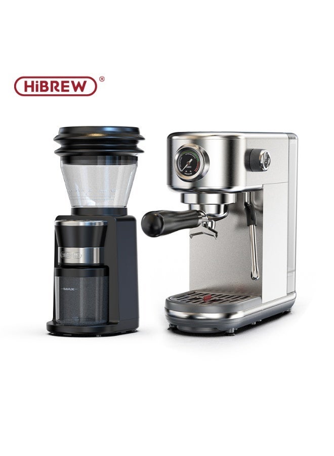 هيبرو ماكينة إسبريسو نصف أوتوماتيكية HiBREW H10B بقوة 20 بار مع مطحنة قهوة كهربائية ذات 31 سرعة، عبوة من قطعتين، طقم ماكينة قهوة منزلية، درجة حرارة قابلة للتعديل للقهوة الباردة/الساخنة، كابتشينو - Image 1
