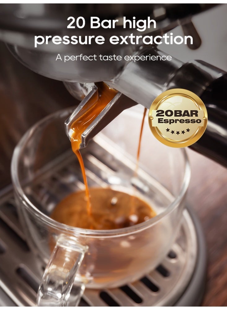 هيبرو ماكينة إسبريسو نصف أوتوماتيكية HiBREW H10B بقوة 20 بار مع مطحنة قهوة كهربائية ذات 31 سرعة، عبوة من قطعتين، طقم ماكينة قهوة منزلية، درجة حرارة قابلة للتعديل للقهوة الباردة/الساخنة، كابتشينو - Image 5