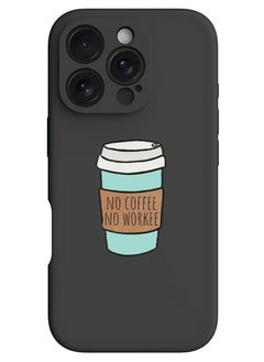 Protective Slim Fit Case Liquid Silicone Cover with Full Body Protection Anti-Scratch Shockproof Case For iPhone 16 Pro Black - No Coffee No work