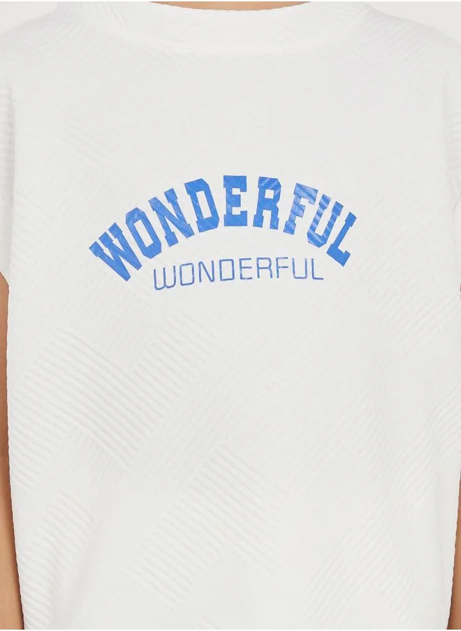 Styli Textured Slogan Print Sleeveless Top & Shorts Set