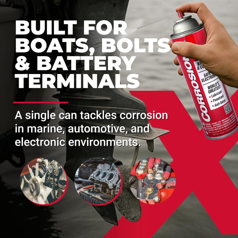 CorrosionX Rust Inhibitor, Industrial-Strength Dielectric Corrosion Prevention, Lubricant & Penetrant for Marine, Automotive, Electronics & RV Use, Protects Bolts, Cables, Engines, Parts, 6oz Aerosol - Image 3