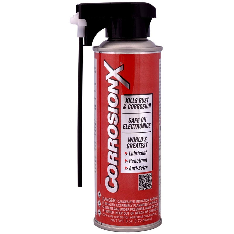 CorrosionX Rust Inhibitor, Industrial-Strength Dielectric Corrosion Prevention, Lubricant & Penetrant for Marine, Automotive, Electronics & RV Use, Protects Bolts, Cables, Engines, Parts, 6oz Aerosol - Image 1
