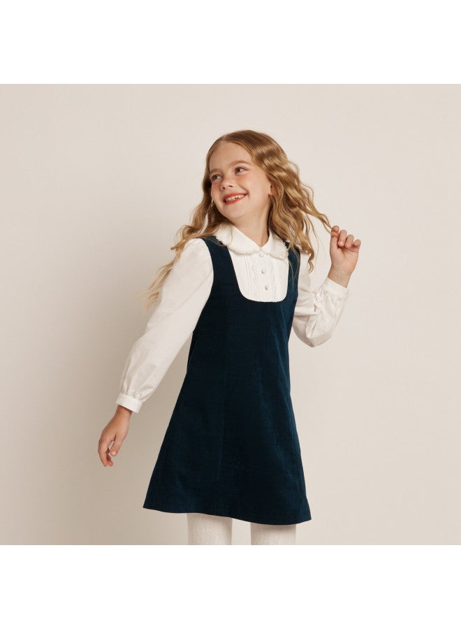 Balabala Qianjin Style Patchwork Velvet Girls' Shirt Dress, Spring/autumn Elegant Fashion Straight Tube Skirt Slim-fit Chinese Style - Image 3