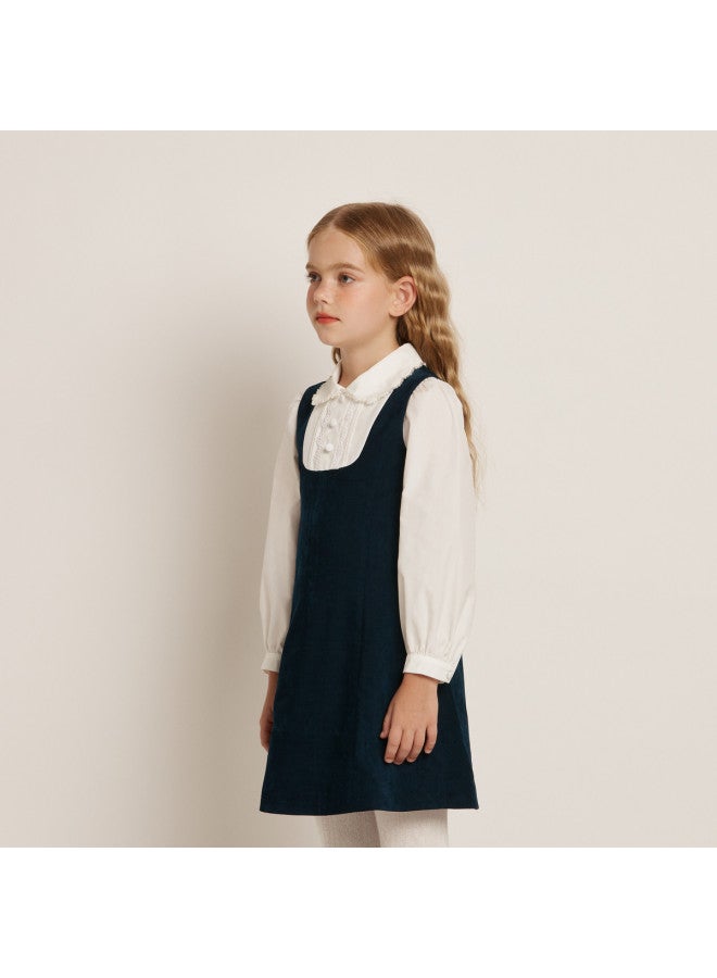 Balabala Qianjin Style Patchwork Velvet Girls' Shirt Dress, Spring/autumn Elegant Fashion Straight Tube Skirt Slim-fit Chinese Style - Image 4