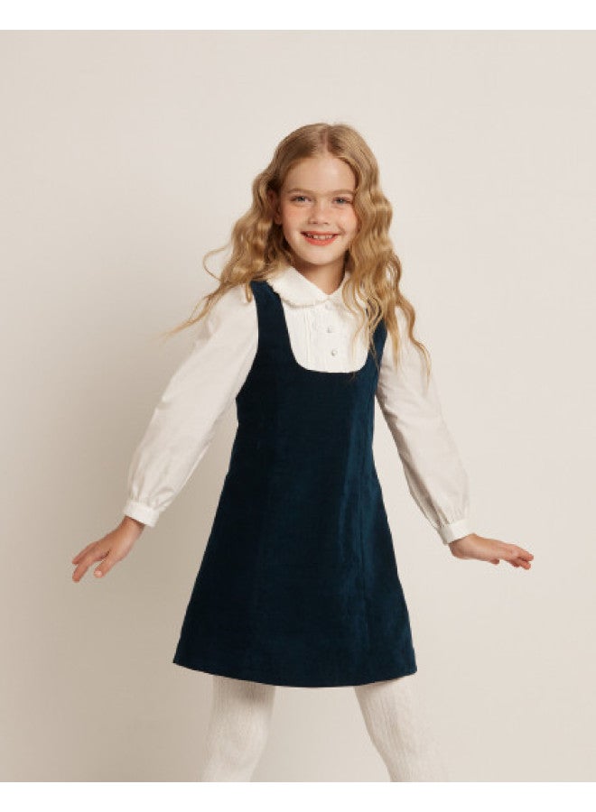 Balabala Qianjin Style Patchwork Velvet Girls' Shirt Dress, Spring/autumn Elegant Fashion Straight Tube Skirt Slim-fit Chinese Style - Image 1