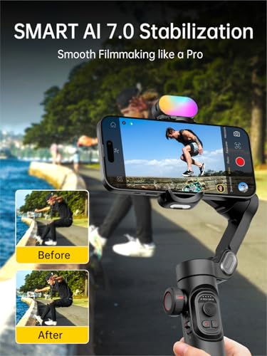 AOCHUAN Phone Gimbal Stabilizer 3-Axis Smartphone Foldable Handheld Gimbal for iPhone with Focus Wheel TikTok YouTube Vlog Stabilizer for iPhone16 15 14 13 12 Pro Max Android-Smart XE - Image 3