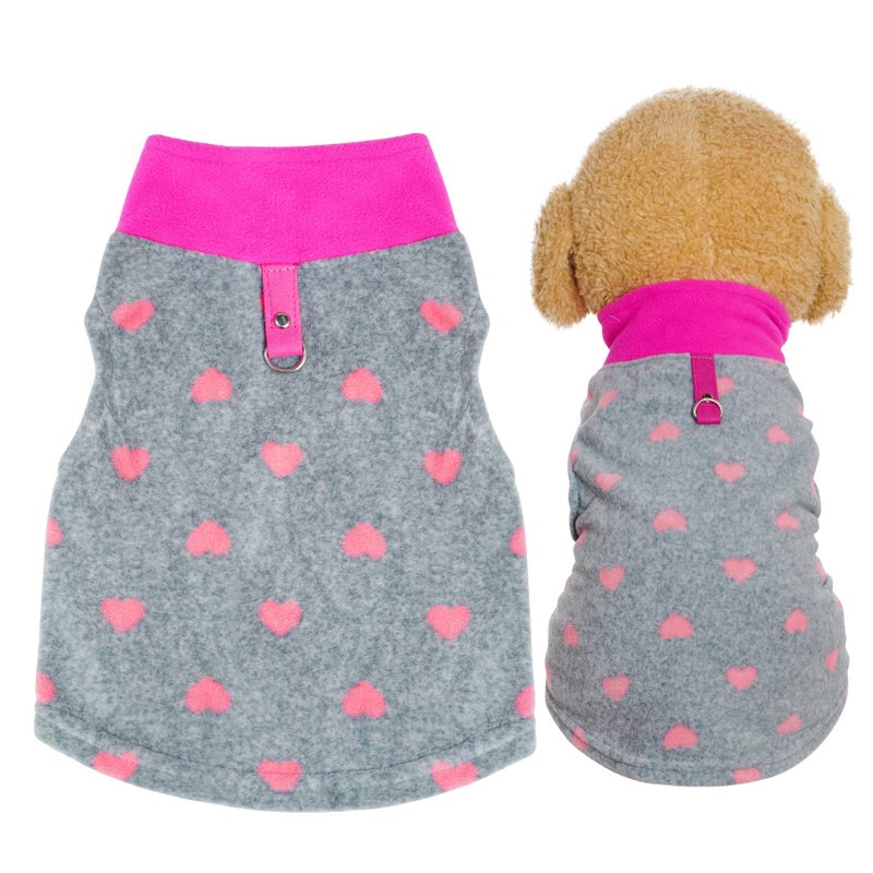 Rbenxia Grey Dog Heart Sweater with Leash Ring Soft Fleece Vest Pullover Warm Jacket Pet Clothes Winter Outfits for Small Puppy Cat Pets (Medium) - Image 1
