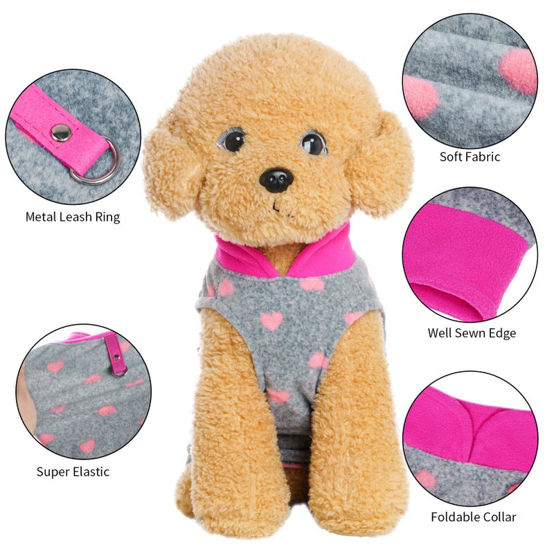 Rbenxia Grey Dog Heart Sweater with Leash Ring Soft Fleece Vest Pullover Warm Jacket Pet Clothes Winter Outfits for Small Puppy Cat Pets (Medium) - Image 3