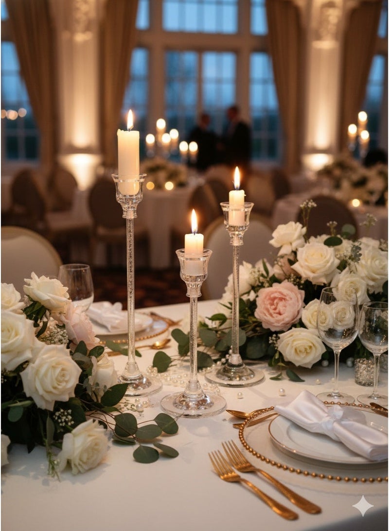 مجموعة من 3 قطع من حاملات الشموع الأكريليكية الشفافة الأنيقة/حاملات الشموع - تصميم عمود طويل مستوحى من الطراز القديم، مثالية لحفلات الزفاف والعشاء الرومانسي، مثالية لديكور المنزل وغرفة المعيشة، ديكور شموع الزفاف/هدية جميلة للأصدقاء والعائلة - Image 3