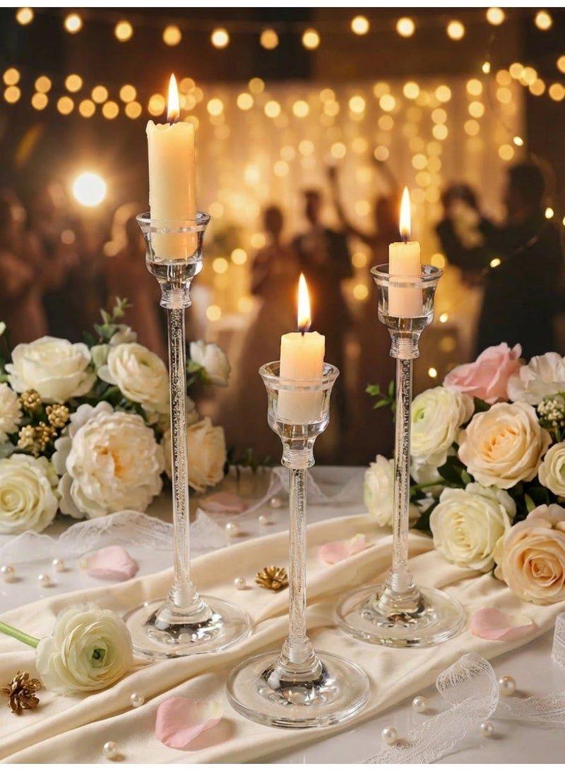 مجموعة من 3 قطع من حاملات الشموع الأكريليكية الشفافة الأنيقة/حاملات الشموع - تصميم عمود طويل مستوحى من الطراز القديم، مثالية لحفلات الزفاف والعشاء الرومانسي، مثالية لديكور المنزل وغرفة المعيشة، ديكور شموع الزفاف/هدية جميلة للأصدقاء والعائلة - Image 1