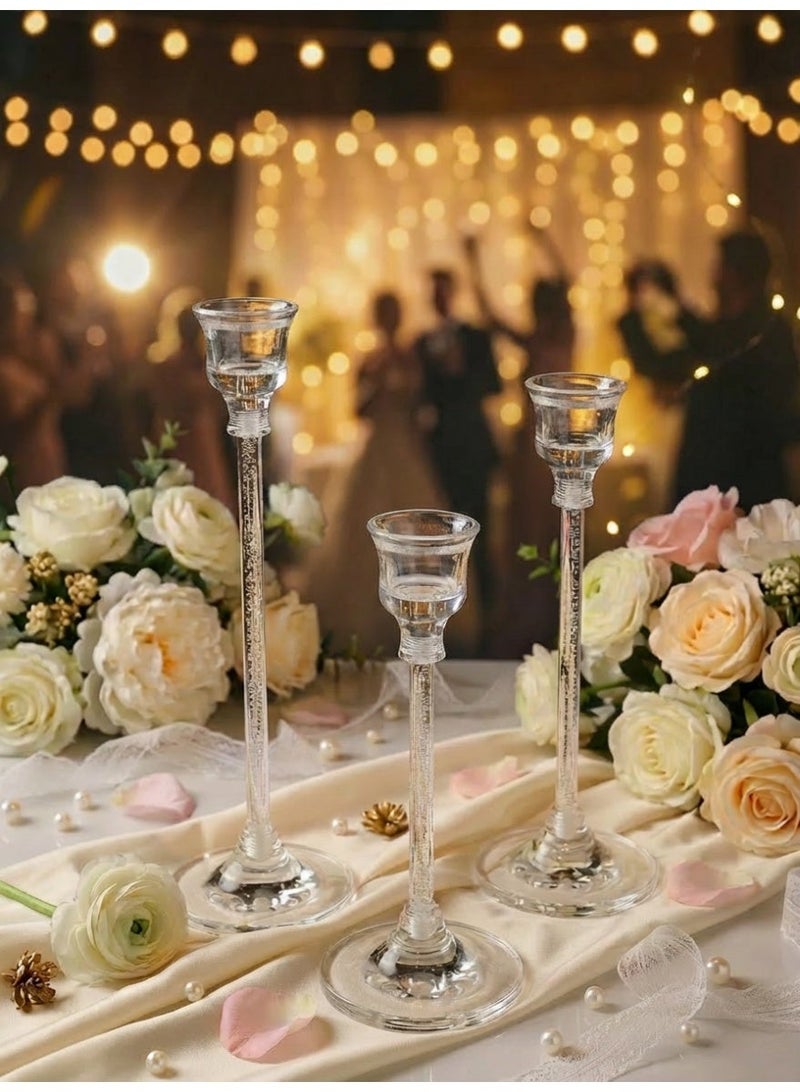مجموعة من 3 قطع من حاملات الشموع الأكريليكية الشفافة الأنيقة/حاملات الشموع - تصميم عمود طويل مستوحى من الطراز القديم، مثالية لحفلات الزفاف والعشاء الرومانسي، مثالية لديكور المنزل وغرفة المعيشة، ديكور شموع الزفاف/هدية جميلة للأصدقاء والعائلة - Image 4