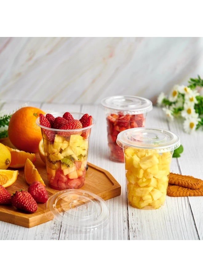 [عبوة من 50 قطعة] أكواب بلاستيكية شفافة سعة 12 أونصة مع أغطية مسطحة وقشات - أكواب شرب شفافة يمكن التخلص منها للقهوة المثلجة والمشروبات الباردة والميلك شيك والعصائر - Image 4