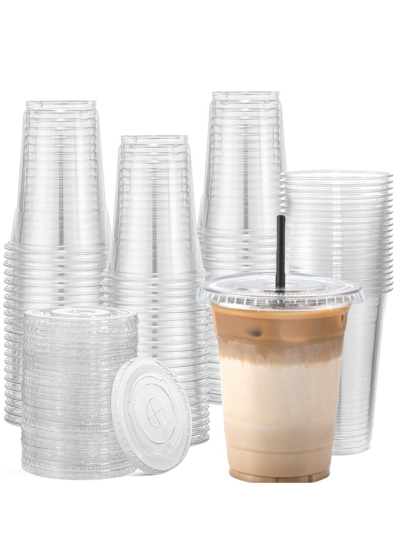 [50 Pack] 12oz Clear Plastic Cups With Flat Lids & Straws - Disposable Clear Drinking Cups For Iced Coffee, Cold Drinks, Milkshakes, and Smoothies  - Image 1