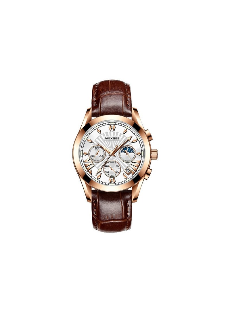 xozgdovg Functional business men's watches waterproof sports quartz watches/ MS8009 rose shell white brown belt 