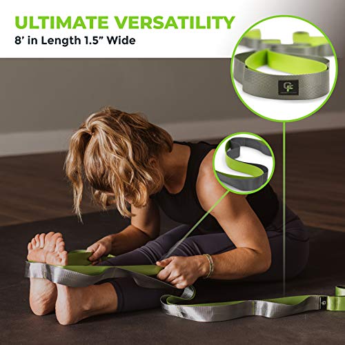 Gradient Fitness Stretching Strap for Physical Therapy, 12 Multi-Loop Stretch Strap 1.5" W x 8' L, Neoprene Handles, Physical Therapy Equipment, Yoga Straps for Stretching, Leg Stretcher, (Green/Grey) - Image 5