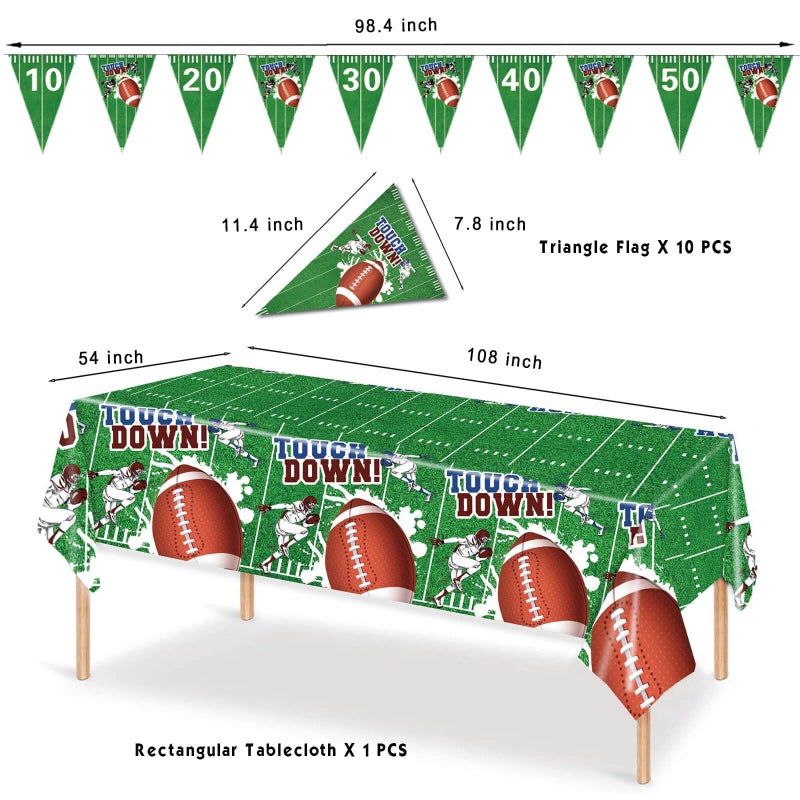 MONNCHA Football Party Decorations Table Cloth Favors Set, Football Field Tablecloth Rugby Game Rectangle Tablecloth Cover and Football Banner Flag for Football Themed Supplies Gift Celebration Decor - Image 2
