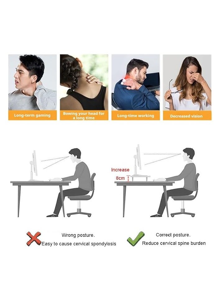 erorex 2-Tier White Wood Monitor Stand with Storage 49cm, Cellphone Holder & Cable Hole, Desktop Shelf Computer PC Stand Monitor Stand Organizer Riser Office Home - Image 3