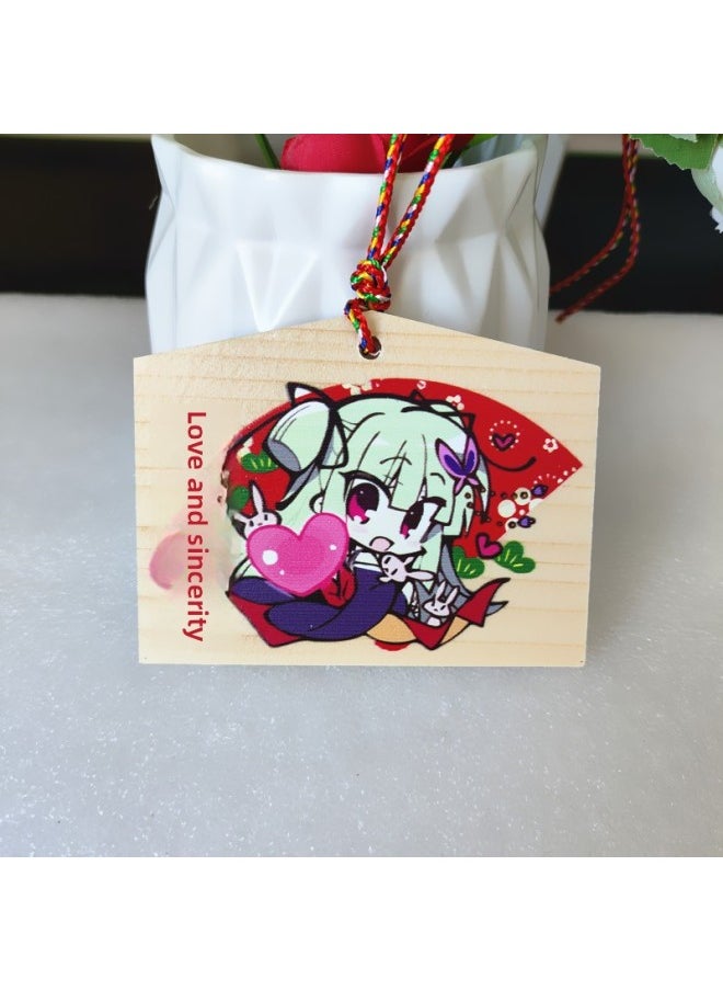 Animation Two-dimensional Thousands Of Love Flowers Wish Card Royal Guard Wish Card Solid Wood Card Listed In Japan Painted Horse Wood Card Cong Rain-Color:1—from Rain A (size 9*7cm) 10 Pieces  - Image 1