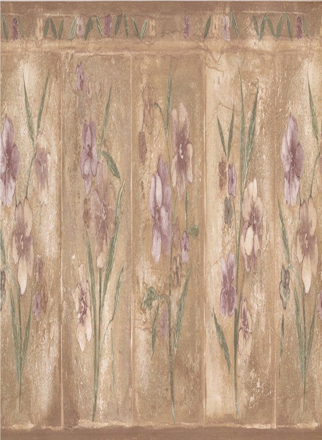 Norwall Purple Beige Flowers Brown Wallpaper Border Rectangular Geometric Design, Roll 15' x 8'' - Image 2