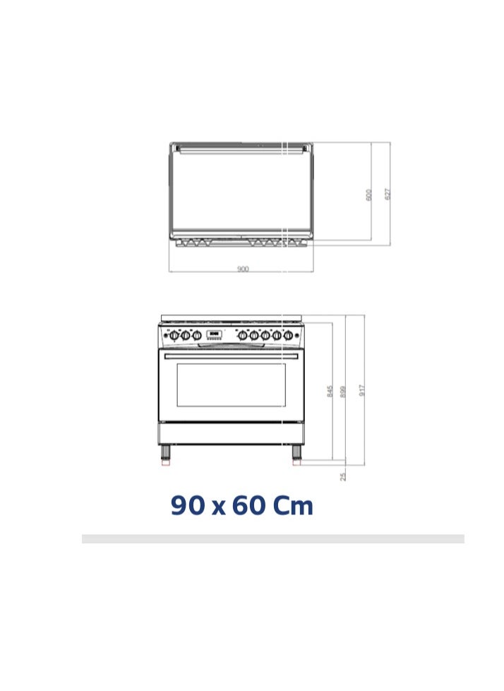 GL General Stylish 90x60cm 4 Gaz & 2 Electrics Burners Range, Heavy Duty, Auto Burner, Total Safety, Easy to Clean Surface, Oven Grill & fan  - Image 2