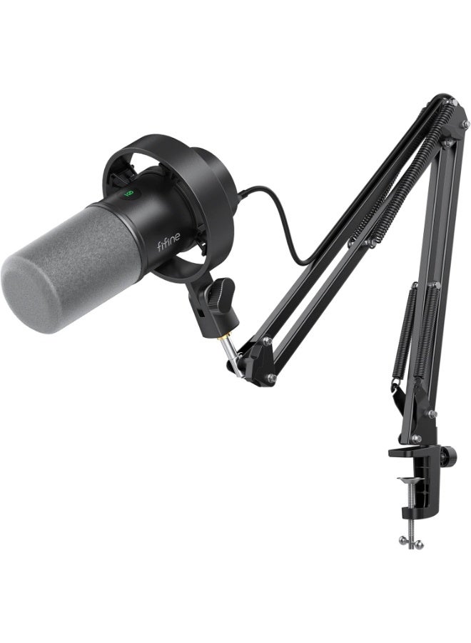 FIFINE K688CT Dynamic Podcast Microphone XLR/USB Kit with Boom Arm Stand for Vocal Voice-Over Streaming, Studio Metal Mic with Mic Mute, Headphone Jack, Monitoring Volume Control, Windscreen - Image 1